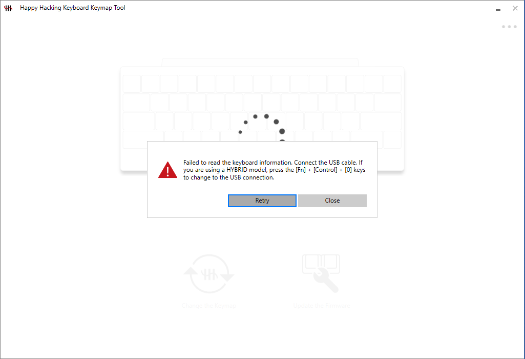 HHKB keymap remapping tool error screen